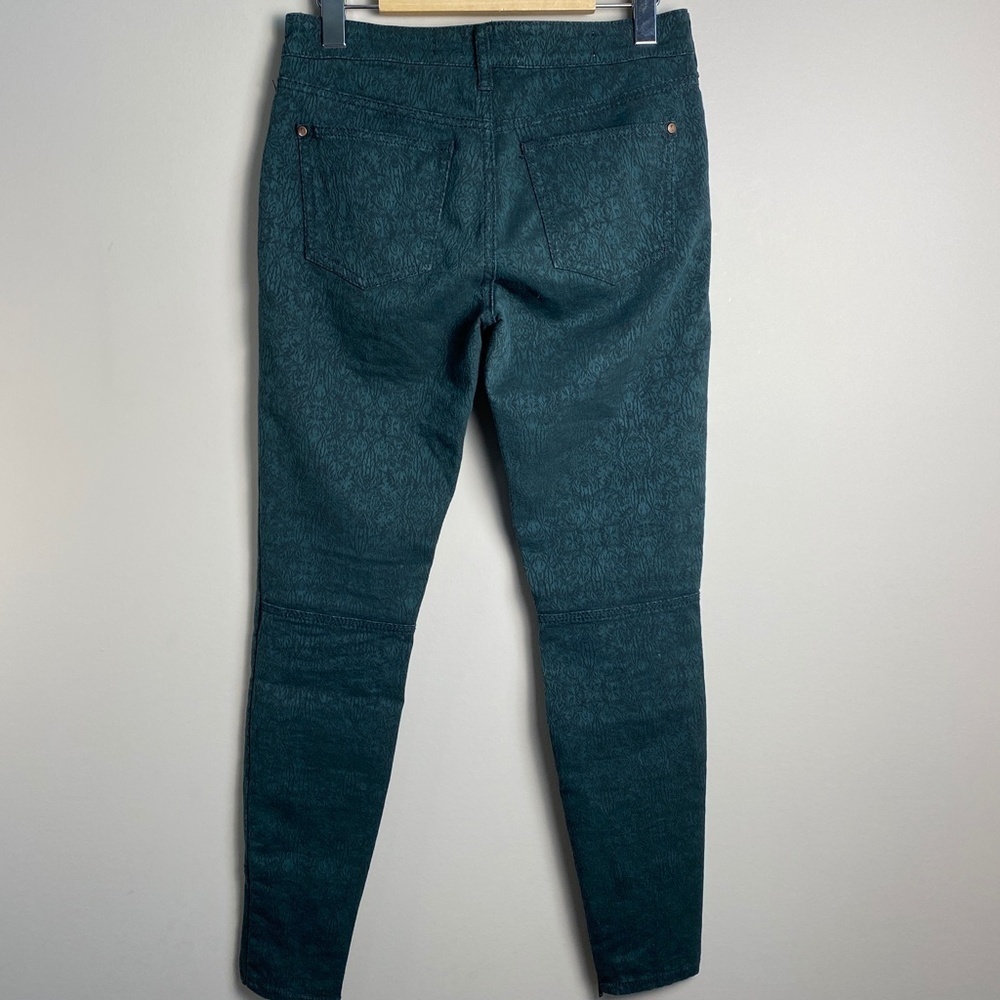 Pilcro and The Letterpress Green Forest Floral Stretch‎ Pant Size 26 Zipper Hems - Picture 6 of 14